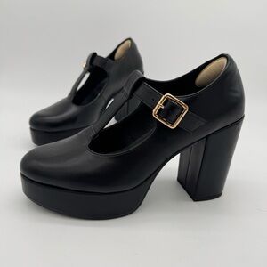 Coutgo Black Block Heel T Strap Mary Jane Shoe Size 9.5